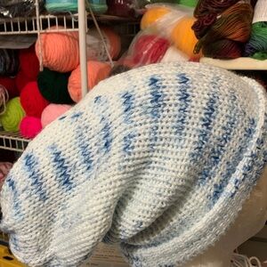 Blue and White Knit Slouchy Beanie NEW